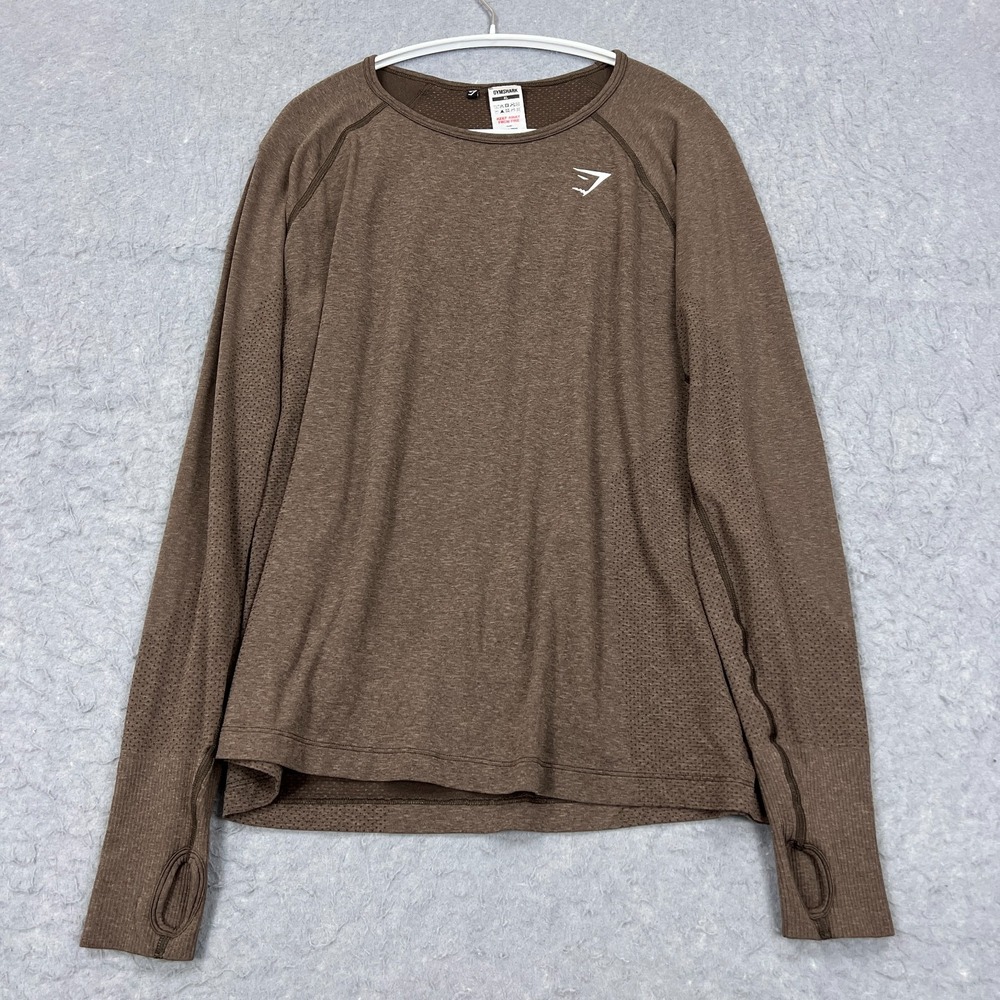 Gymshark Vital Light Long Sleeve Top‎ Women's XL Brown Espresso Marl Loose Shirt